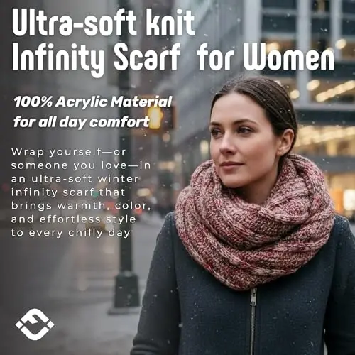 Funky Junque Cozy Ribbed Cable Knit Infinity Scarf Wrap - Mother's Day Gift - for Women - 5