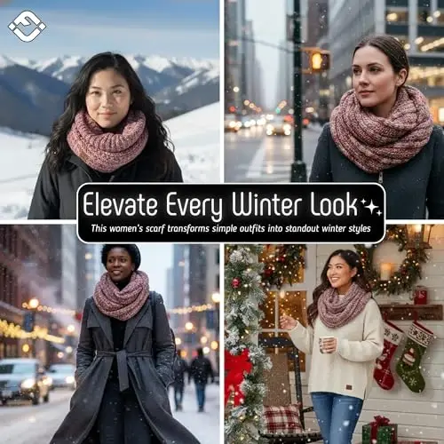 Funky Junque Cozy Ribbed Cable Knit Infinity Scarf Wrap - Mother's Day Gift - for Women - 6