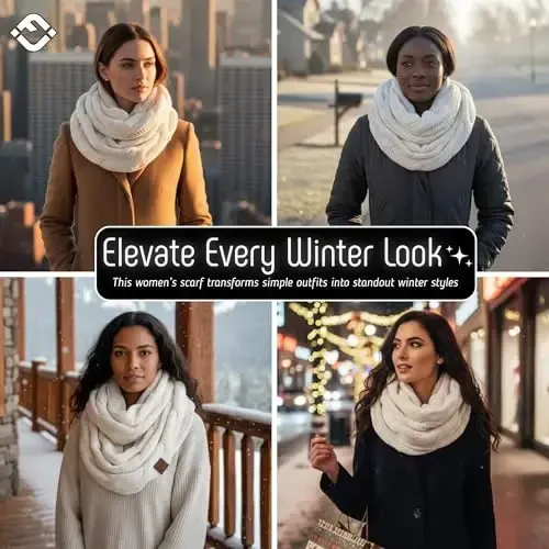 Funky Junque Cozy Ribbed Cable Knit Infinity Scarf Wrap - Mother's Day Gift - for Women - 5