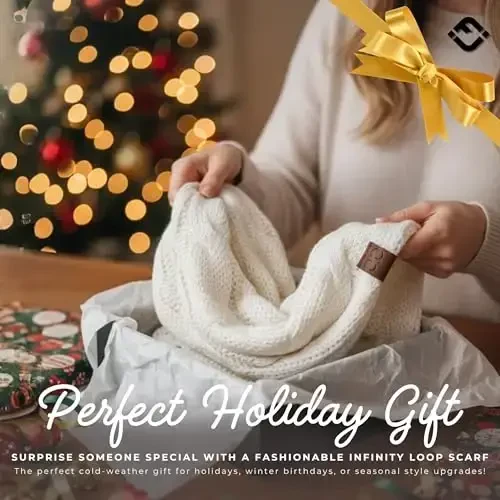 Funky Junque Cozy Ribbed Cable Knit Infinity Scarf Wrap - Mother's Day Gift - for Women - 6