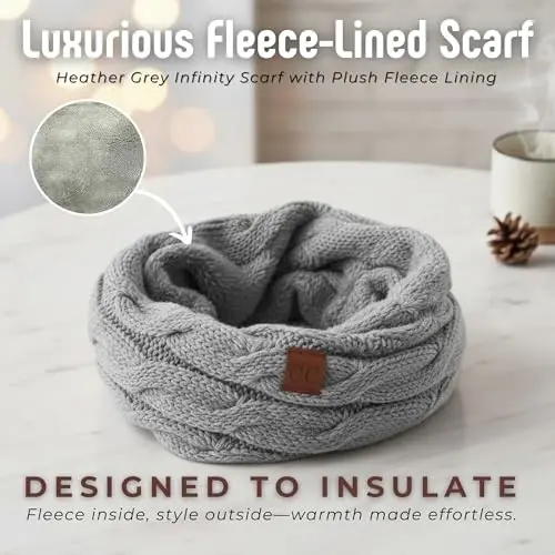 Funky Junque Cozy Ribbed Cable Knit Infinity Scarf Wrap - Mother's Day Gift - for Women 