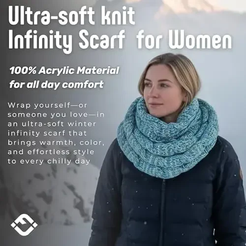 Funky Junque Cozy Ribbed Cable Knit Infinity Scarf Wrap - Mother's Day Gift - for Women - FUNKY (1)