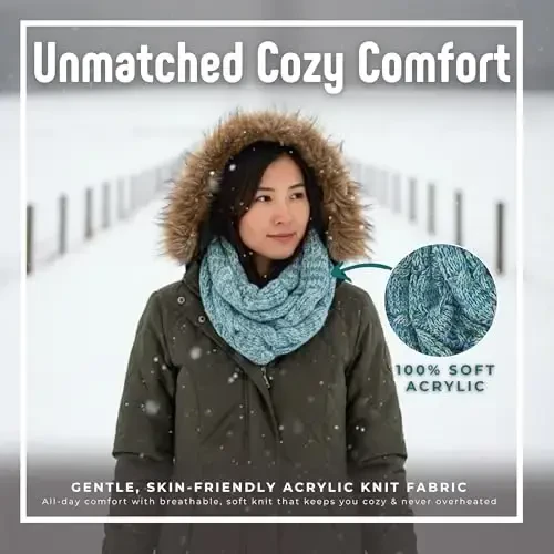 Funky Junque Cozy Ribbed Cable Knit Infinity Scarf Wrap - Mother's Day Gift - for Women - 3