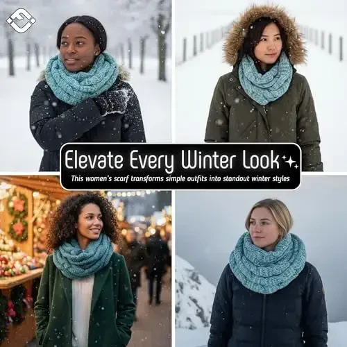 Funky Junque Cozy Ribbed Cable Knit Infinity Scarf Wrap - Mother's Day Gift - for Women - 5