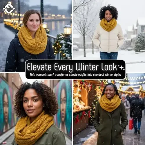 Funky Junque Cozy Ribbed Cable Knit Infinity Scarf Wrap - Mother's Day Gift - for Women - 5