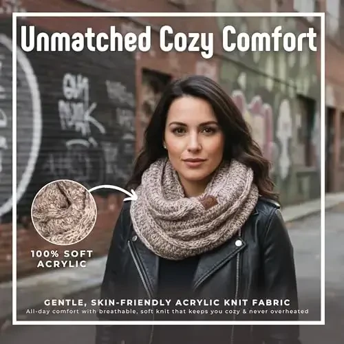 Funky Junque Cozy Ribbed Cable Knit Infinity Scarf Wrap - Mother's Day Gift - for Women - 2