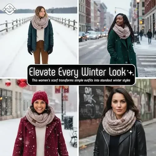 Funky Junque Cozy Ribbed Cable Knit Infinity Scarf Wrap - Mother's Day Gift - for Women - 5