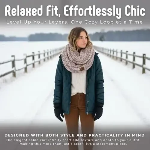 Funky Junque Cozy Ribbed Cable Knit Infinity Scarf Wrap - Mother's Day Gift - for Women - 4