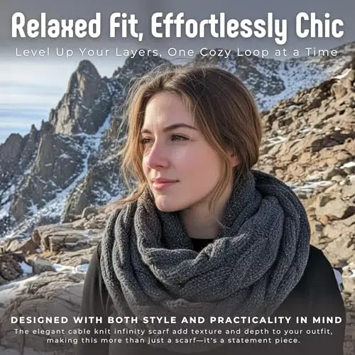 Funky Junque Cozy Ribbed Cable Knit Infinity Scarf Wrap - Mother's Day Gift - for Women - 3