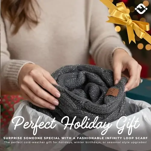 Funky Junque Cozy Ribbed Cable Knit Infinity Scarf Wrap - Mother's Day Gift - for Women - 6