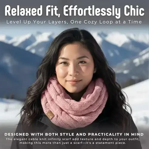 Funky Junque Cozy Ribbed Cable Knit Infinity Scarf Wrap - Mother's Day Gift - for Women - 3