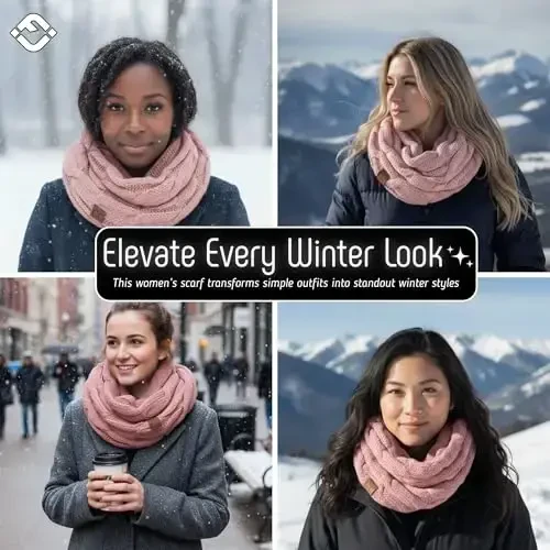 Funky Junque Cozy Ribbed Cable Knit Infinity Scarf Wrap - Mother's Day Gift - for Women - 5