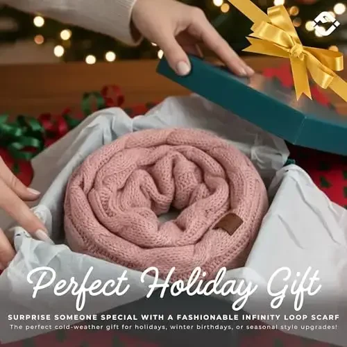 Funky Junque Cozy Ribbed Cable Knit Infinity Scarf Wrap - Mother's Day Gift - for Women - 6