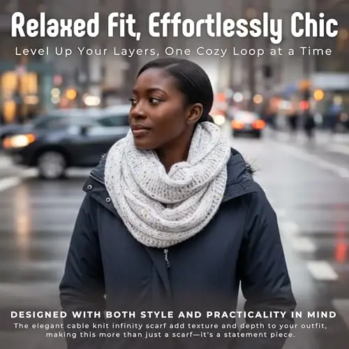 Funky Junque Cozy Ribbed Cable Knit Infinity Scarf Wrap - Mother's Day Gift - for Women - FUNKY (1)