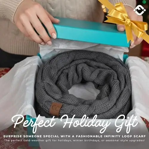 Funky Junque Cozy Ribbed Cable Knit Infinity Scarf Wrap - Mother's Day Gift - for Women - 6