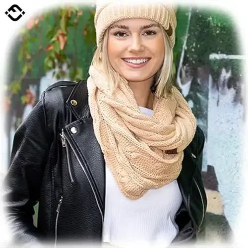 Funky Junque Cozy Ribbed Cable Knit Infinity Scarf Wrap - Mother's Day Gift - for Women - FUNKY (1)