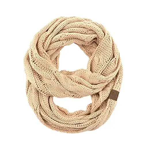 Funky Junque Cozy Ribbed Cable Knit Infinity Scarf Wrap - Mother's Day Gift - for Women 