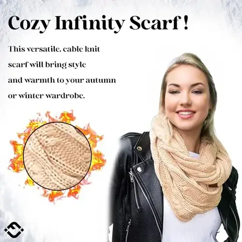 Funky Junque Cozy Ribbed Cable Knit Infinity Scarf Wrap - Mother's Day Gift - for Women - 4