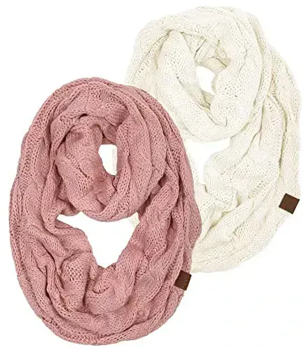 Funky Junque Cozy Ribbed Cable Knit Infinity Scarf Wrap - Mother's Day Gift - for Women 