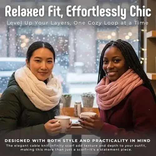 Funky Junque Cozy Ribbed Cable Knit Infinity Scarf Wrap - Mother's Day Gift - for Women - 5