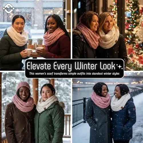 Funky Junque Cozy Ribbed Cable Knit Infinity Scarf Wrap - Mother's Day Gift - for Women - 6