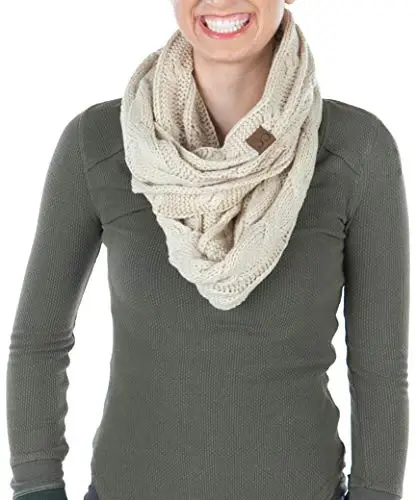 Funky Junque Infinity Scarf Women Winter Cable Knit Circle Wrap - Mother's Day Gift - FUNKY