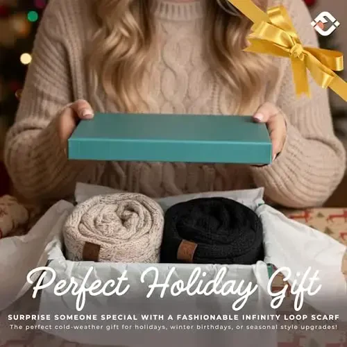 Funky Junque Cozy Ribbed Cable Knit Infinity Scarf Wrap - Mother's Day Gift - for Women - 3