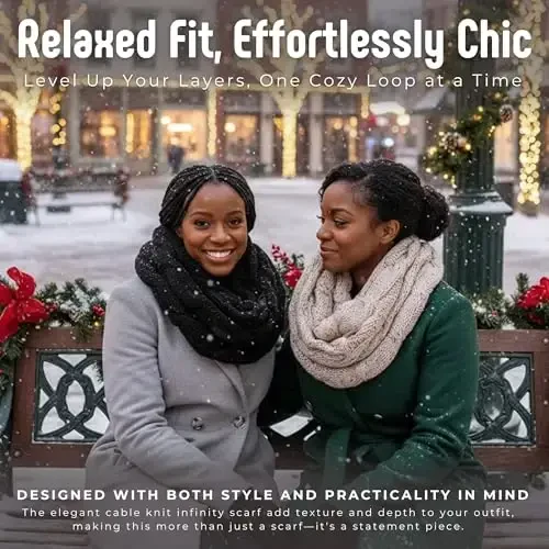 Funky Junque Cozy Ribbed Cable Knit Infinity Scarf Wrap - Mother's Day Gift - for Women - 5