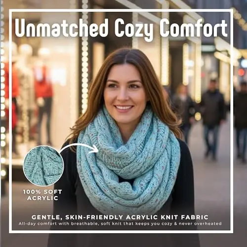 Funky Junque Cozy Ribbed Cable Knit Infinity Scarf Wrap - Mother's Day Gift - for Women - 3