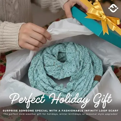 Funky Junque Cozy Ribbed Cable Knit Infinity Scarf Wrap - Mother's Day Gift - for Women - 6