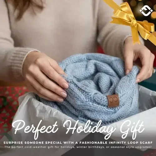 Funky Junque Cozy Ribbed Cable Knit Infinity Scarf Wrap - Mother's Day Gift - for Women - 6