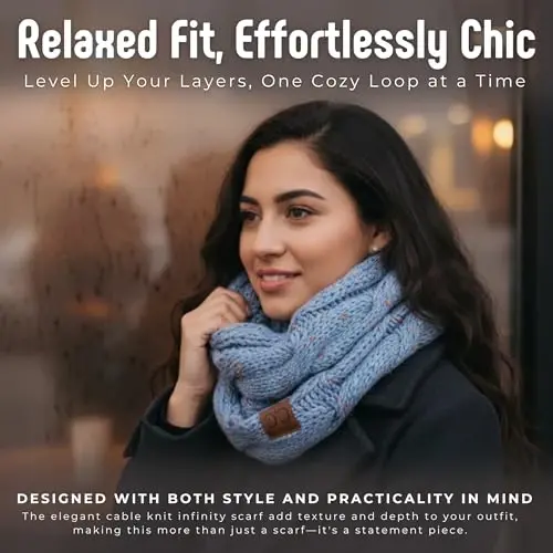 Funky Junque Cozy Ribbed Cable Knit Infinity Scarf Wrap - Mother's Day Gift - for Women - 4