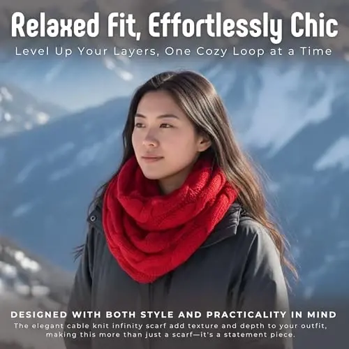 Funky Junque Cozy Ribbed Cable Knit Infinity Scarf Wrap - Mother's Day Gift - for Women - 3