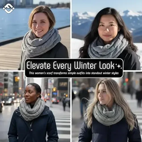 Funky Junque Cozy Ribbed Cable Knit Infinity Scarf Wrap - Mother's Day Gift - for Women - 5