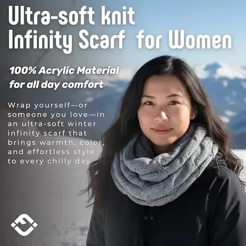 Funky Junque Cozy Ribbed Cable Knit Infinity Scarf Wrap - Mother's Day Gift - for Women - 2