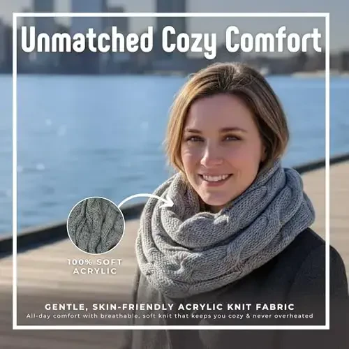 Funky Junque Cozy Ribbed Cable Knit Infinity Scarf Wrap - Mother's Day Gift - for Women - 3