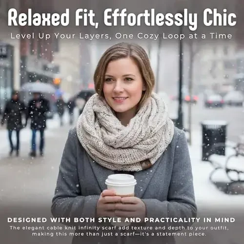 Funky Junque Cozy Ribbed Cable Knit Infinity Scarf Wrap - Mother's Day Gift - for Women - 4