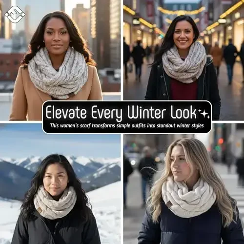 Funky Junque Cozy Ribbed Cable Knit Infinity Scarf Wrap - Mother's Day Gift - for Women - 5