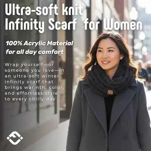 Funky Junque Cozy Ribbed Cable Knit Infinity Scarf Wrap - Mother's Day Gift - for Women - 2