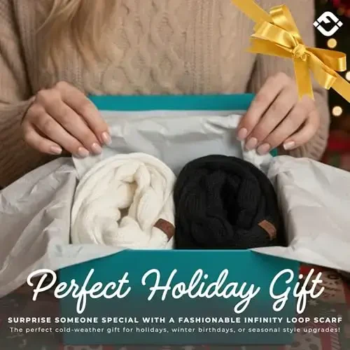 Funky Junque Cozy Ribbed Cable Knit Infinity Scarf Wrap - Mother's Day Gift - for Women - 3