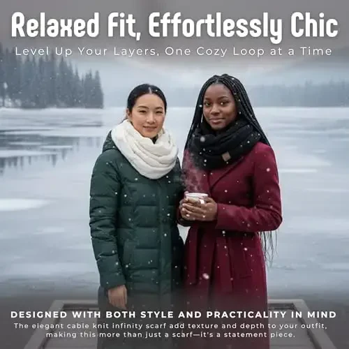 Funky Junque Cozy Ribbed Cable Knit Infinity Scarf Wrap - Mother's Day Gift - for Women - 4