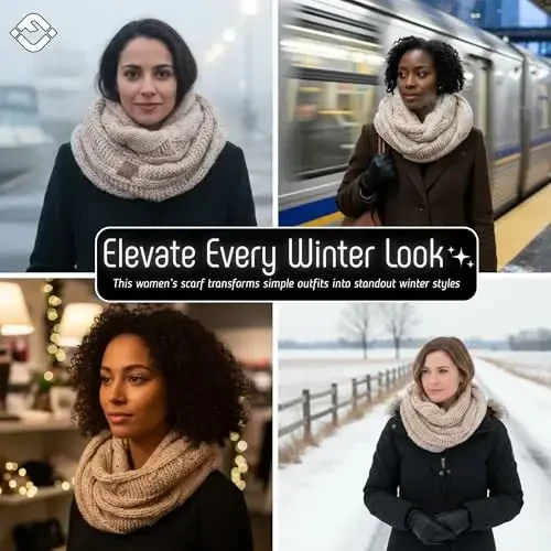 Funky Junque Cozy Ribbed Cable Knit Infinity Scarf Wrap - Mother's Day Gift - for Women - 5