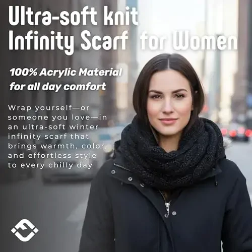 Funky Junque Cozy Ribbed Cable Knit Infinity Scarf Wrap - Mother's Day Gift - for Women - FUNKY (1)
