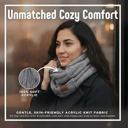 Funky Junque Cozy Ribbed Cable Knit Infinity Scarf Wrap - Mother's Day Gift - for Women - 3