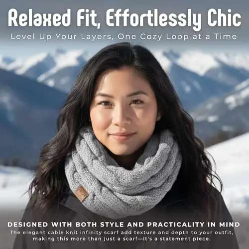 Funky Junque Cozy Ribbed Cable Knit Infinity Scarf Wrap - Mother's Day Gift - for Women - 4