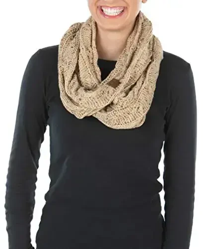 Funky Junque Infinity Scarf Women Winter Cable Knit Circle Wrap - Mother's Day Gift - 1