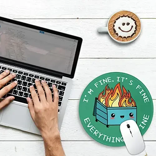 Funny Dumpster on Fire Round Mouse Pads for Desk, Cute Mousepad for Laptop Gaming Women, with Stitched Edge Non-Slip Rubber Base, Funny Green Home Office Decor Desk Accessories Cute Office Supplies - 2