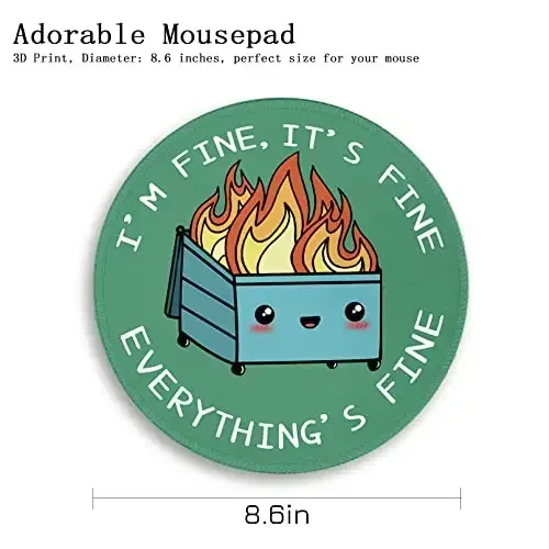 Funny Dumpster on Fire Round Mouse Pads for Desk, Cute Mousepad for Laptop Gaming Women, with Stitched Edge Non-Slip Rubber Base, Funny Green Home Office Decor Desk Accessories Cute Office Supplies - 4
