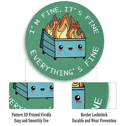 Funny Dumpster on Fire Round Mouse Pads for Desk, Cute Mousepad for Laptop Gaming Women, with Stitched Edge Non-Slip Rubber Base, Funny Green Home Office Decor Desk Accessories Cute Office Supplies - 5