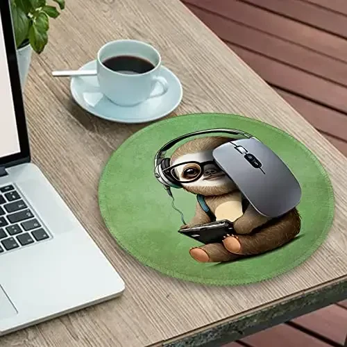 Funny Green Round Mouse Pad Mouse Pad for Desk, Cute Sloth Computer Mousepad with Stitched Edge Non-Slip Rubber Base, Cute Green Home Office Decor Desk Accessories Office Supplies Gift for Women Men - 3